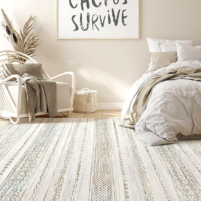 Nakagishi 10x14 Area Rugs Living Room: Washable Boho Large Neutral Modern Soft Stain Resistant Farmhouse Indoor Floor Rug Non-Slip Carpet for Bedroom Nursery Kids Playroom Office Dining Room- Colorful