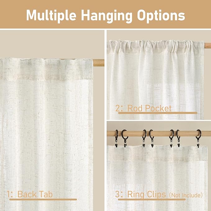 LAMIT Cream Linen Curtains for Living Room 84 inch Length 2 Panels, Light Filtering Semi Sheer Panels Back Tab and Rod Pocket Boho Drapes for Bedroom/Farmhouse, 42 x 84 Inch