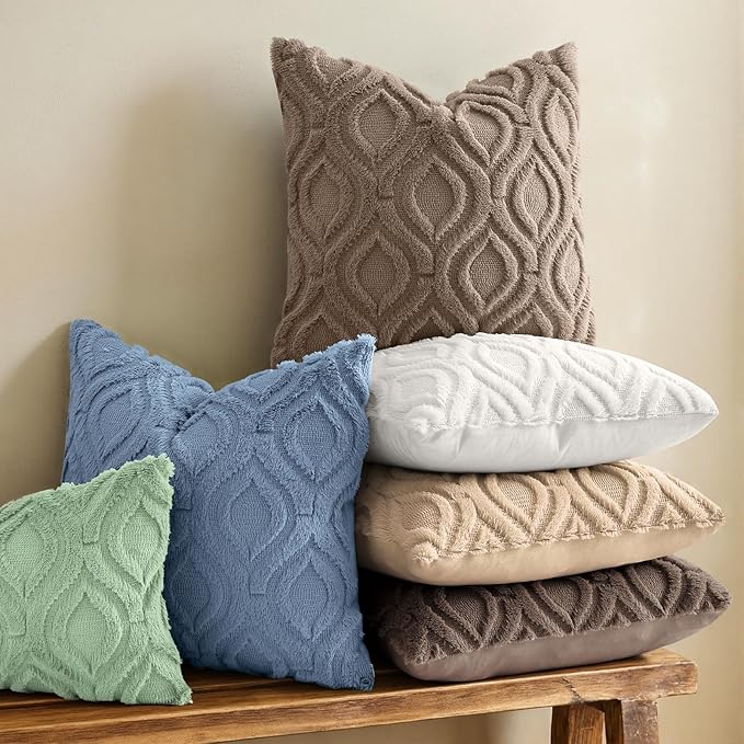 decorUhome Throw Pillow Covers 26x26 Inch Set of 2, Soft Plush Faux Wool Light Brown Solid Couch Pillow Covers, Accent Euro Sham Farmhouse Neutral Square Pillow Cases for Sofa Bed Living Room