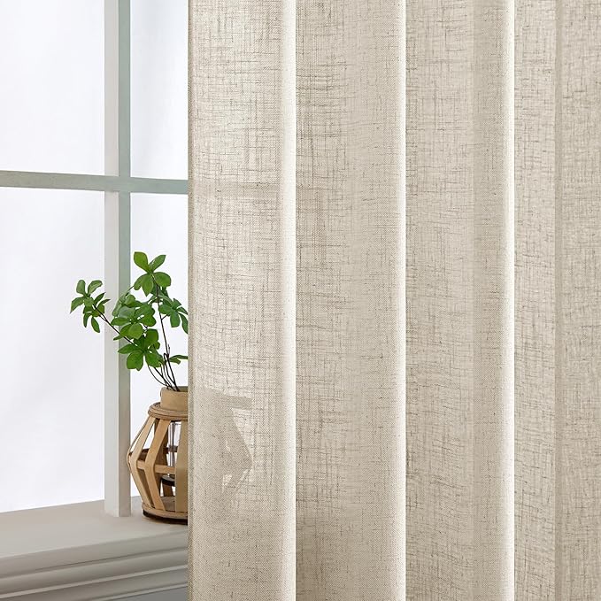 MIULEE Cream Linen Curtains 63 Inch Length 2 Panels for Bedroom Living Room, Soft Linen Textured Window Drapes Semi Sheer Light Filtering Back Tab Rod Pocket Farmhouse Modern Burlap Look Decor