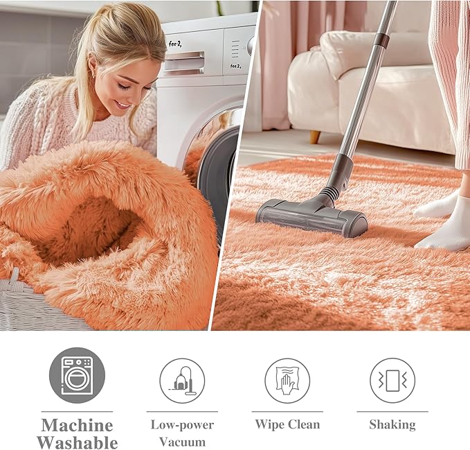 OLANLY Muted Orange Round Rugs for Bedroom - Machine Washable, 4 ft Circle Area Rugs for Living Room, Soft and Fluffy Shaggy Carpet for Teen Girl and Boys, Nursery Rooms, Dorms, Home Decor Aesthetic