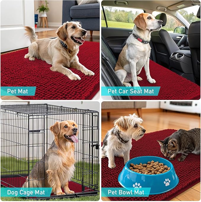 OLANLY Dog Door Mat for Muddy Paws 70x32, Absorbs Moisture and Dirt, Absorbent Non-Slip Washable Doormat, Quick Dry Chenille Mud Mat for Dogs, Entry Indoor Entryway Carpet for Inside Floor, Red