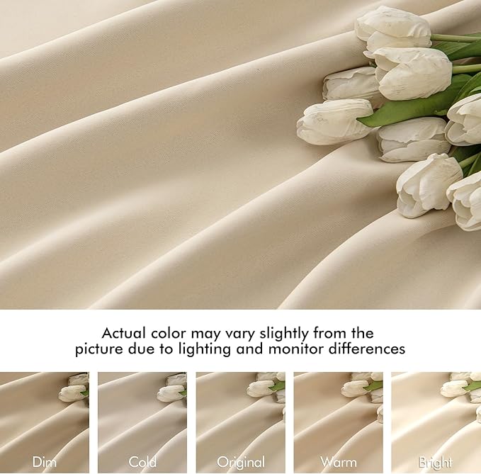 MIULEE Back Tab Cream Beige Curtains 90 Inch Long 2 Panels Set for Living Room Bedroom, Ivory Rod Pocket/Pinch Pleated Light Blocking Thermal Insulated Room Darkening Blackout Curtains, 52 x 90 Inch