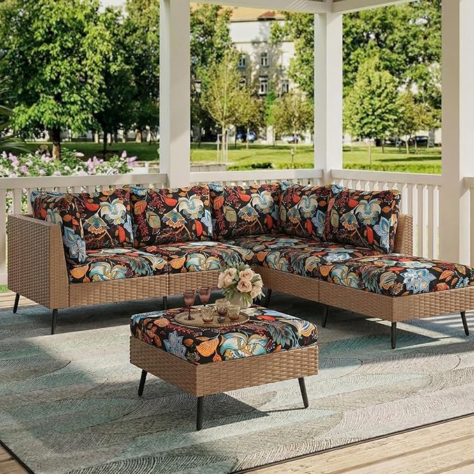 hyha Printed Couch Cushion Covers, Floral Sofa Covers Washable for 2 Cushion Couch, Stretch Pattern Outdoor Cushion Covers for Patio Furniture with Elastic Bottom(2 Packs, Floral)