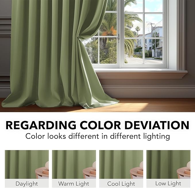 Deconovo Blackout Curtains, Thermal Insulated, W42 x L63 2 Panels, Back Tab, Machine Washable, Room-Darkening Drapes for Bedroom/Living Room Sage Green