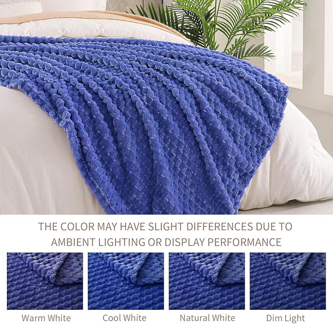 Exclusivo Mezcla Fleece King Blanket for Bed, Extra Large Fuzzy Cobalt Blue Bed Blankets, Soft Cozy Plush Sofa Throws for All Seasons, 90x104 Inches