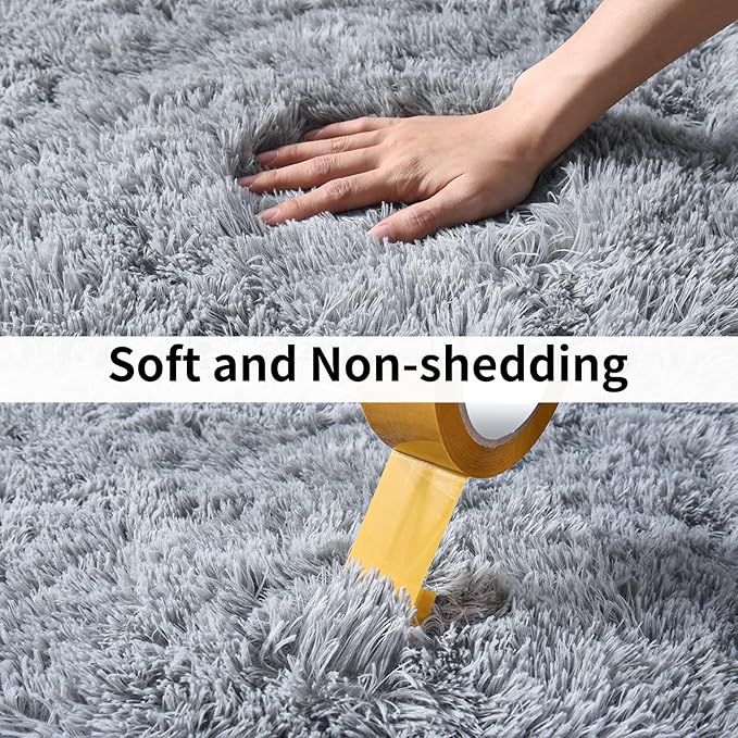 Soft Runner Rugs for Bedroom Hallways, 2 Packs 2x3 Grey Fluffy Shag Throw Area Rug Non Slip for Bedside Dorm, Long Shaggy Furry Carpet for Nursery Living Room