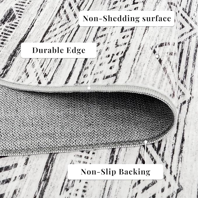 4x12 Washable Hallway Runner Rug：Moroccan Non-Slip Wide Runners for Entryway Kitchen Soft Modern Geometric Low-Pile Rugs for Living Room Thin Waterproof Carpet for Bedroom Bathroom Laundry(Grey,4x12)