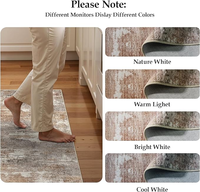 2x5 Washable Kitchen Runner Rug: Modern Abstract Runners for Hallway Soft Non Slip Rugs with Rubber Backing Low Pile Thin Floor Carpet for Entryway Bedroom Bathroom Bedside Indoor(Brown/Brick,2x5)