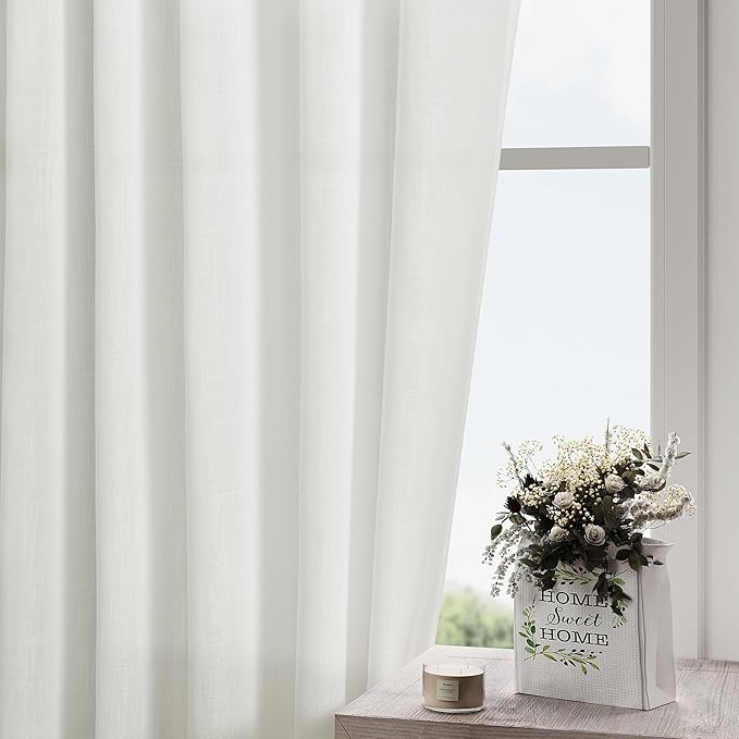 Nanspring Ivory Linen Curtains 63 Inches Length 2 Panels Set for Living Room Back Tab Pocket Natural Light Filtering Privacy Semi Sheer Drapes Cotton Linen Textured Window Curtain 52X63 Inches