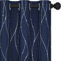 Deconovo Short Kitchen Curtains, Navy Blue Blakcout Curtain 42 x 54 Inch, Thermal Insulated Soundproof Drapes with Silver Wave Dots Prit, Grommet Top, Machine Washable for Nursery Bedroom Living Room