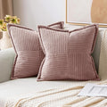 MIULEE Spring Decorative Throw Pillow Covers for Couch Bed Livingroom 18x18 Inch Set of 2 Blush Pink Boho Accent Throw Pllows Broadside Striped Patchwork Soft Corduroy Pillowcases Valentine Decor