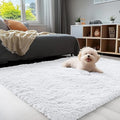 OLANLY 4x5 Machine Washable Accent Rug, Soft Fluffy Shaggy Area Rug for Bedroom, Living Room, Indoor Floor Carpet for Kids, Nursery, Home Decor, White