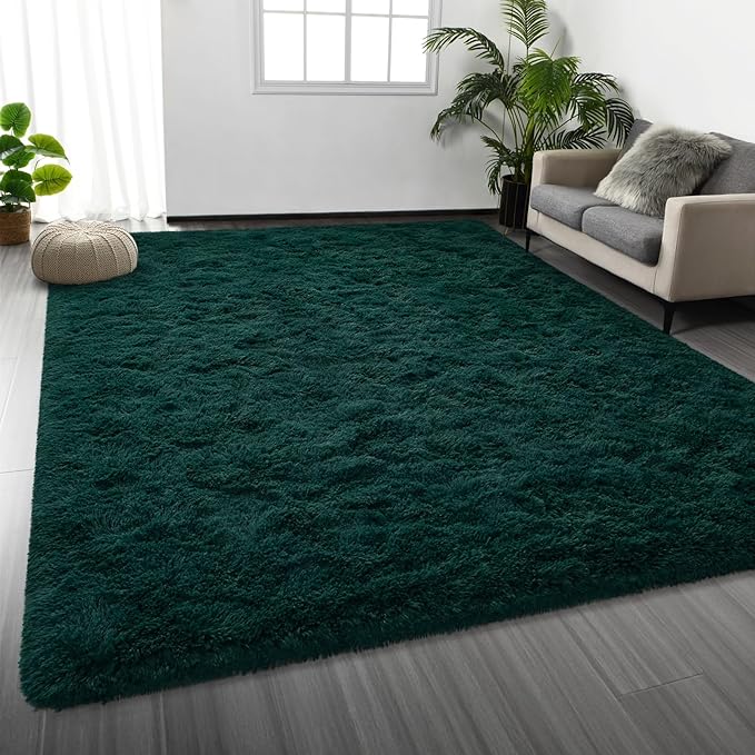 Deerhoo Large Shag Area Rugs 5 x 8, Plush Fuzzy Rugs for Living Room, Ultra Soft Fluffy Furry Rug for Bedroom, Indoor Carpet Nursery Rugs for Kids Room Home Decor, Deep Green