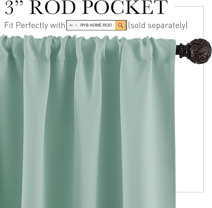 RYB HOME Blackout Cafe Curtains 30 inch Length, Short Light UV Heat Blocking Energy Saving Privacy Curtain Tiers for Basement Bathroom Kitchen Window, Width 29 by Length 30, Aqua, 2 Panels