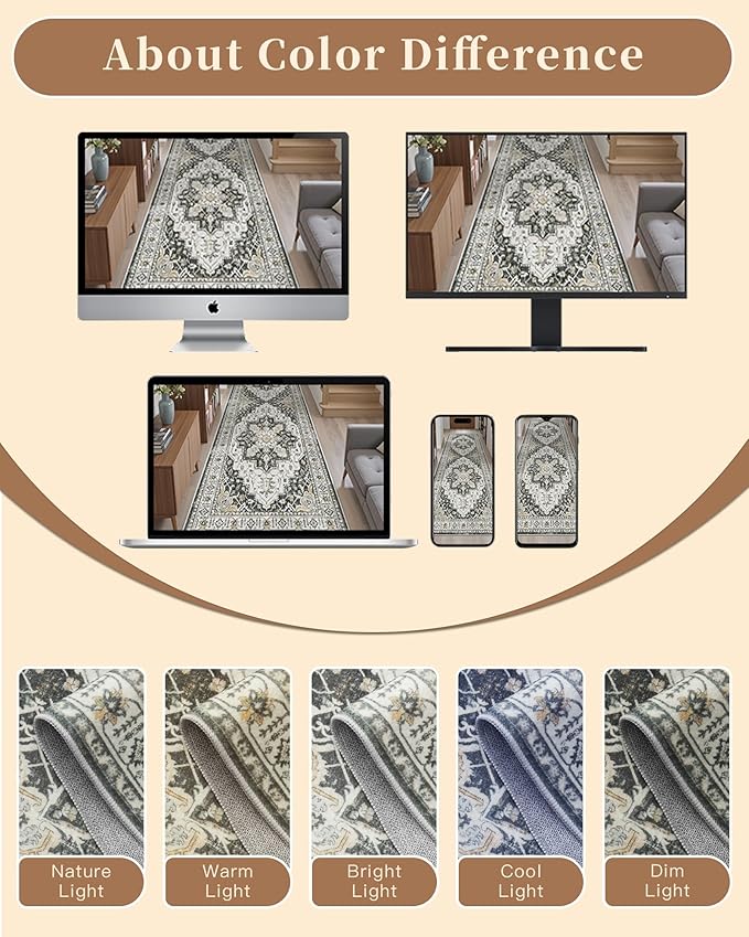 Madane 6x9 Area Rugs for Living Room, Stain Resistant Washable Rugs, Non-Slip Backing Area Rug, Vintage Home Decor Rug for Bedroom (Black, 6'x9')
