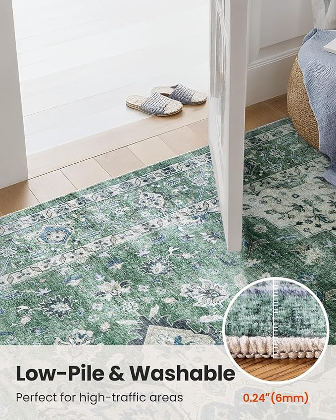 AMADA HOMEFURNISHING 2'6"x8' Washable Area Rug, Low-Profile Entryway Rug with Non-Slip Backing & Durable Edge Binding, Vintage Rug Pattern, Small Rugs for Entryway, Kitchen & Living Room