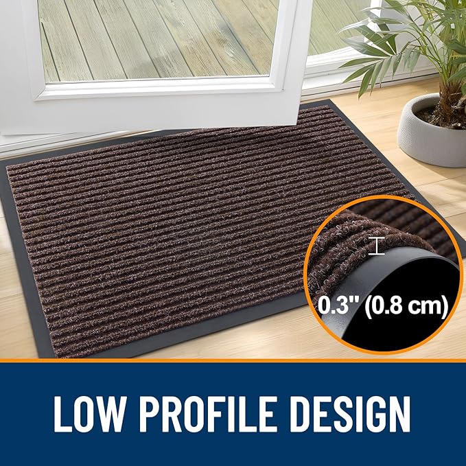 OLANLY Front Door Mat Indoor Outdoor Entrance, 2-Pack 59 x 23 Inch, Waterproof Heavy Duty Doormat, Fade Resistant, Low Profile, Easy Clean Patio Porch Welcome Floor Mats for Entry, Tan