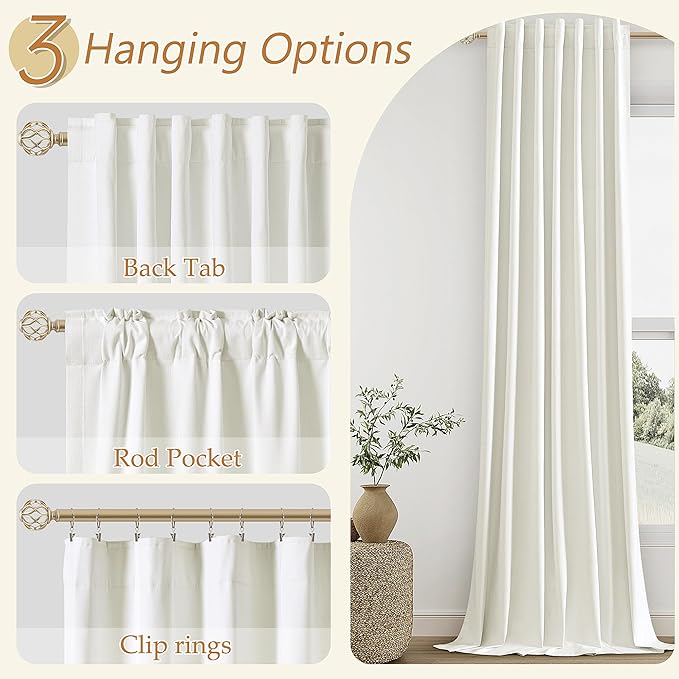 Guken Ivory Linen 100% Blackout Curtains 90 Inch Length 2 Panels Set for Living Room Bedroom Back Tab Thermal Insulated Black Out Linen Drapes Room Darkening Window Curtains 40 Inches Wide