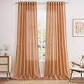 Peach Quartz Linen Curtains 102 Inch Length 2 Panels Back Tab Rod Pocket Semi Sheer Light Filtering Curtains Burlap High Window Living Room Neutral Farmhouse Decor for High Ceiling Spaces 52x102