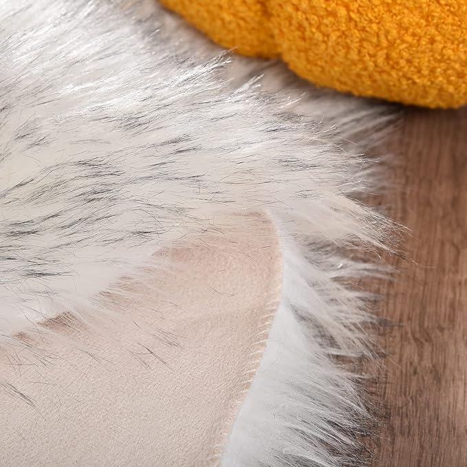 Goolela Sheepskin Area Rug 9x12 Fluffy Fuzzy Furry Rug for Living Room Bedroom Faux Fur Shaggy Plush Rectangle - White with Grey Tips