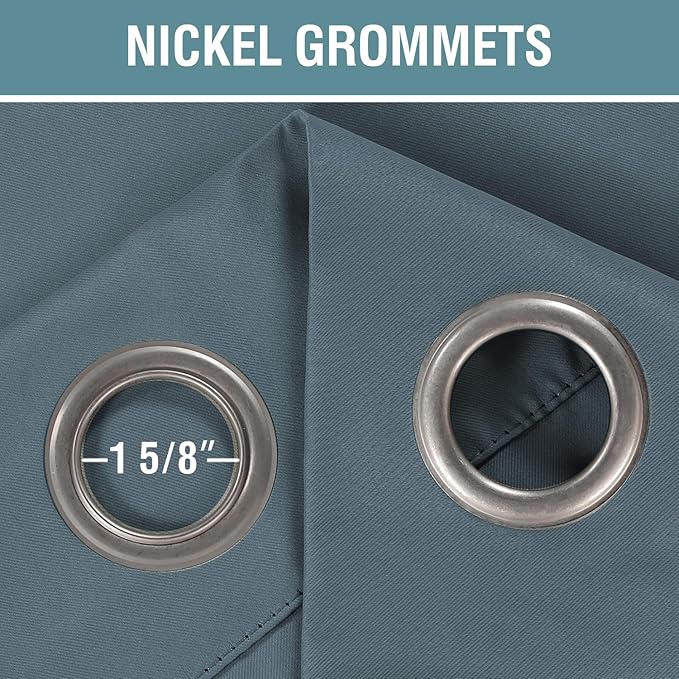 H.VERSAILTEX Blackout Curtain for Living Room Small Window Kitchen Blackout Curtains 45 inch Length Energy Saving Solid Grommet Blackout Drape, One Panel Stone Blue, 52" W x 45" L