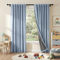 RYB HOME Linen Texture Curtains for Bedroom, 100% Blackout Thermal Insulated Curtains, Rod Pocket&Back Tab Room Darkening Drapes Luxury Decor for Living Room Nursery, W52xL108, 2 Panels, Smoky Blue