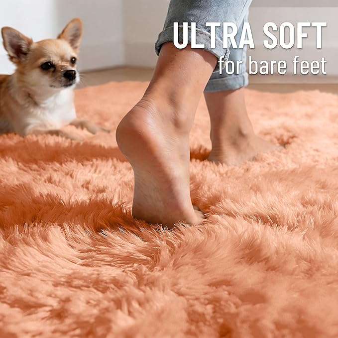 OLANLY 8x10 Machine Washable Large Area Rugs for Living Room, Bedroom, Soft Fluffy Shaggy Bedside Rug, Indoor Floor Carpet for Kids Girls and Boys, Dorms, Nursery, Home Decor Aesthetic, Muted Orange