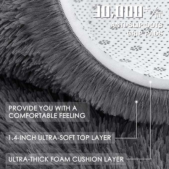 OLANLY 3x5 Machine Washable Small Bedside Rug, Soft Fluffy Shaggy Rugs for Living Room, Bedroom, Indoor Floor Carpet for Kids Girls and Boys, Preppy Dorms, Nursery, Home Decor Aesthetic, Grey