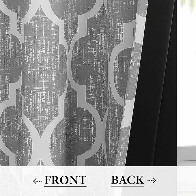 Beauoop Lattice Blackout Window Valance Curtain Panels Thermal Insulated Noise Reduction Drapes for Kitchen Cafe Living Room Quatrefoil Window Treatment Sets Rod Pocket, 50W x 18L, Gray, 1 Panel