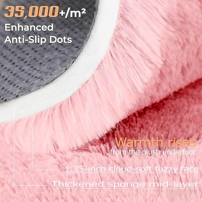 Pink Round Rugs for Bedroom: 4ft Circle Fluffy Shag Soft Washable Rug Small Fuzzy Plush Indoor Carpet for Kids Girls Boys Nursery Dorm Classroom (Pink, 4'x4')