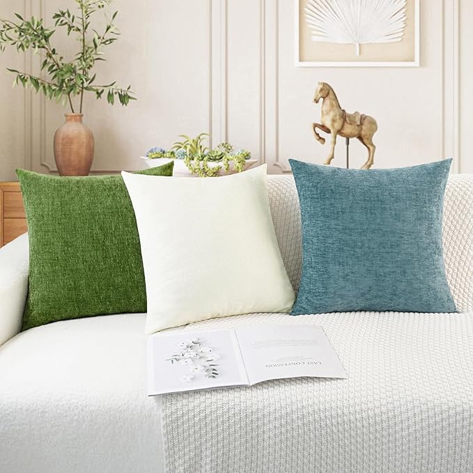 CaliTime Throw Pillow Covers Decorative 24 X 24 Inches Pack of 2 Cozy Chenille Cushion Cases for Couch Sofa Bed Living Room Home Forest Green