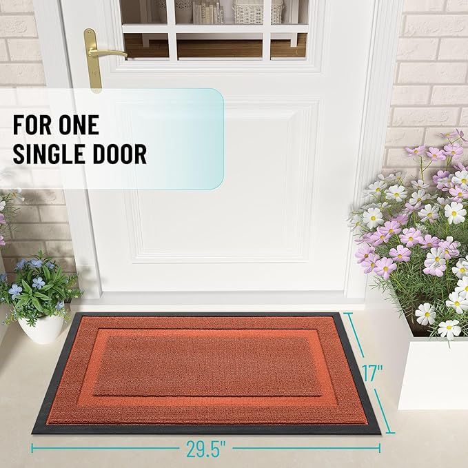 OLANLY Front Door Mat Indoor Outdoor Entrance, Waterproof All-Season, All-Weather Doormat, Sturdy Natural Rubber, Low Profile, Easy Clean Patio Porch Entryway Mat, 71x23, Vermillion Red