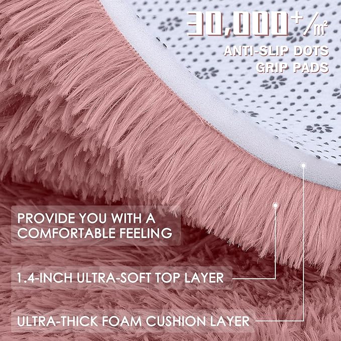 OLANLY 9x12 Machine Washable Large Area Rugs for Living Room, Bedroom, Soft Fluffy Shaggy Bedside Rug, Indoor Floor Carpet for Kids Girls and Boys, Dorms, Nursery, Home Decor Aesthetic, Pale Pink