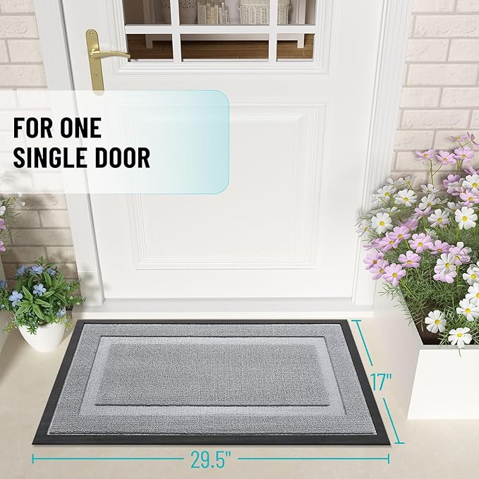 OLANLY Front Door Mat Indoor Outdoor Entrance, Waterproof All-Season, All-Weather Doormat, Sturdy Natural Rubber, Low Profile, Easy Clean Patio Porch Entryway Mat, 47x32, Silver Gray