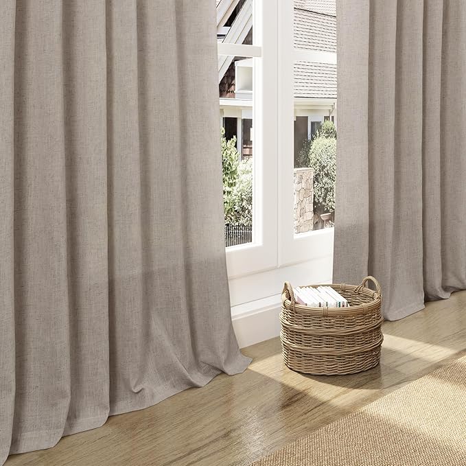 Nanspring Ecru Linen Curtains 84 Inches Long for Living Room Light Filtering Semi Sheer Curtain Back Tab and Rod Pocket Rustic Decor Burlap Elegant Soft Luxury Boho Drapes for Bedroom 52x84, 2 Panels