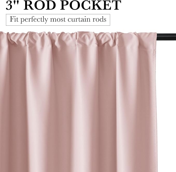 RYB HOME Bedroom Blackout Curtains 80 inches Long, 100% Blackout Thermal Insulated Noise Reducing Curtains for Living Room Nursury, 42 inches Wide by 80 inches Long, Baby Pink