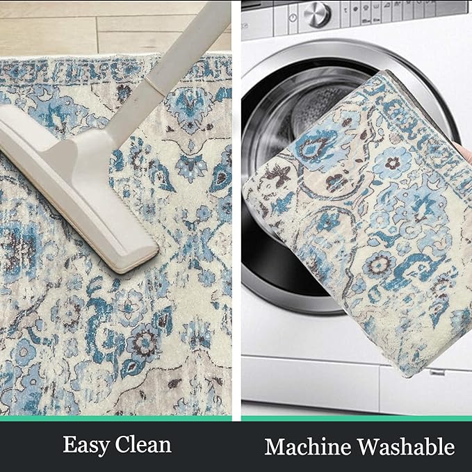 HEBE Hallway Runner Rug 2'x6' Washable Vintage Distressed Area Rugs Non Slip Laundry Rug Runner Boho Floor Carpet Runners for Hallways Entryway Laundry Room Kitchen Bathroom