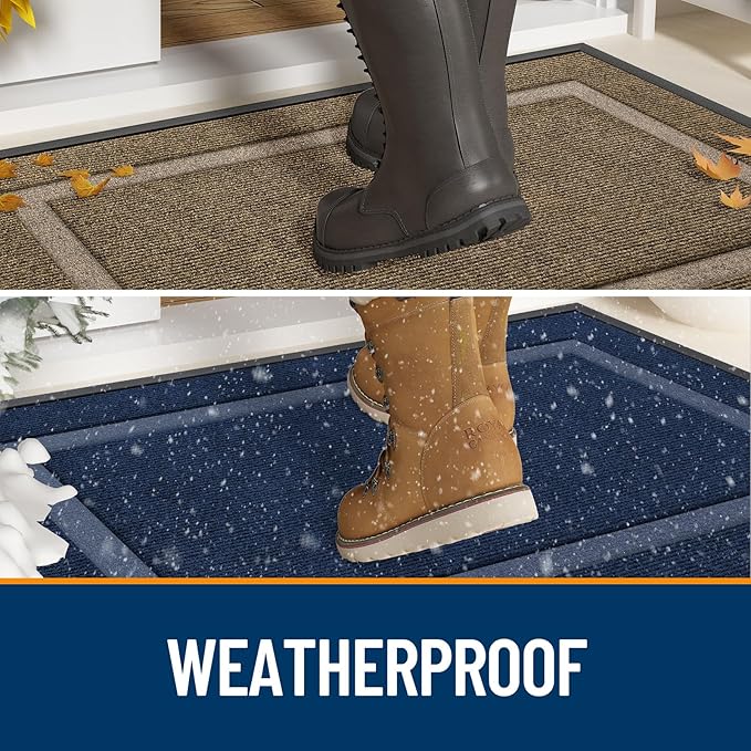 OLANLY Front Door Mat Indoor Outdoor Entrance, Waterproof All-Season, All-Weather Doormat, Sturdy Natural Rubber, Low Profile, Easy Clean Patio Porch Entryway Mat, 47x23, Black and White