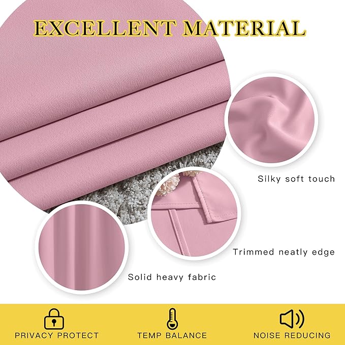NICETOWN Long Crystal Pink Curtains for Patio - (52 inches Wide x 108 inches Long, 2 Panels) Home Decoration Grommet Top Drapes, Crystal Pink Bedroom Panels