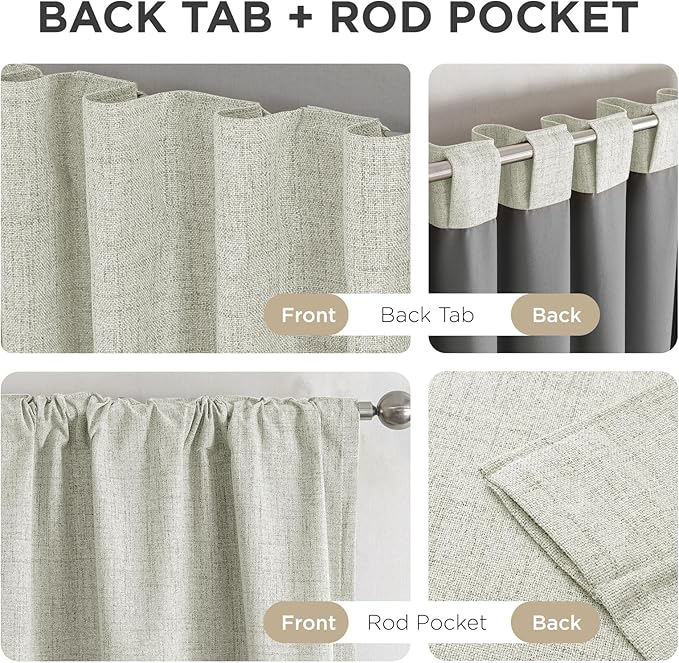 Joydeco Blackout Curtains for Bedroom - 100% Light Blocking 2 Panels Light Beige Drapes 42"W x 63"L, Thermal Insulated Room Darkening Curtains, Linen Textured for Living Room, Rod Pocket & Back Tabs