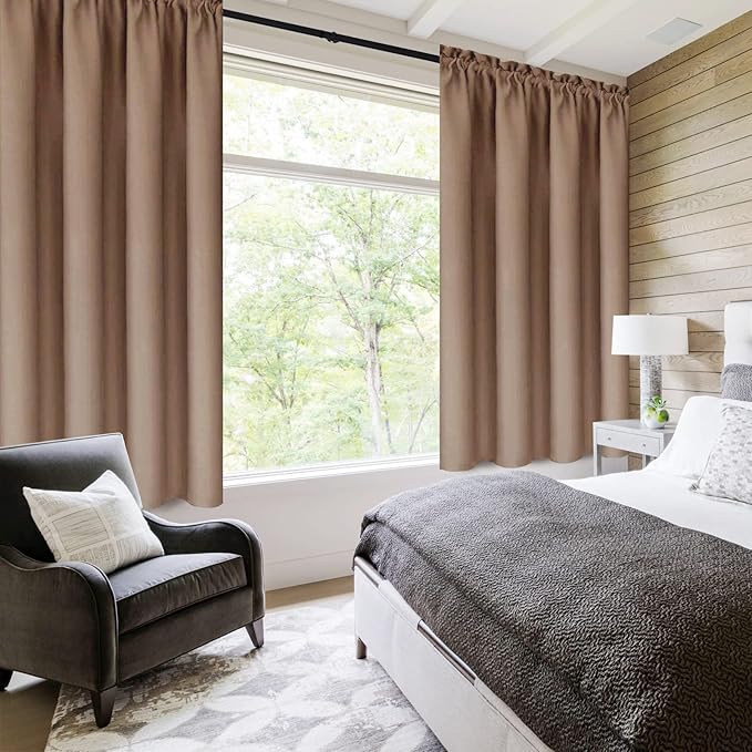 DWCN Blackout Curtains Room Darkening Thermal Insulated Bedroom Curtains Window Curtain Panels, 42 x 63 inches Long, Set of 2 Khaki Rod Pocket Drapes
