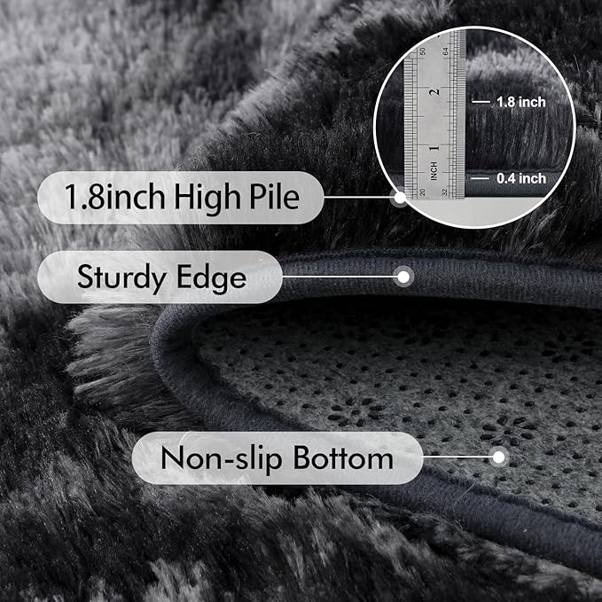 6x9 Ft Large Shag Rugs for Living Room Decor, Tie-Dyed Ultra Soft Fluffy Furry Area Rugs for Bedroom Indoor Floor, Aesthetic Carpet for Kids Home (Dark Grey)