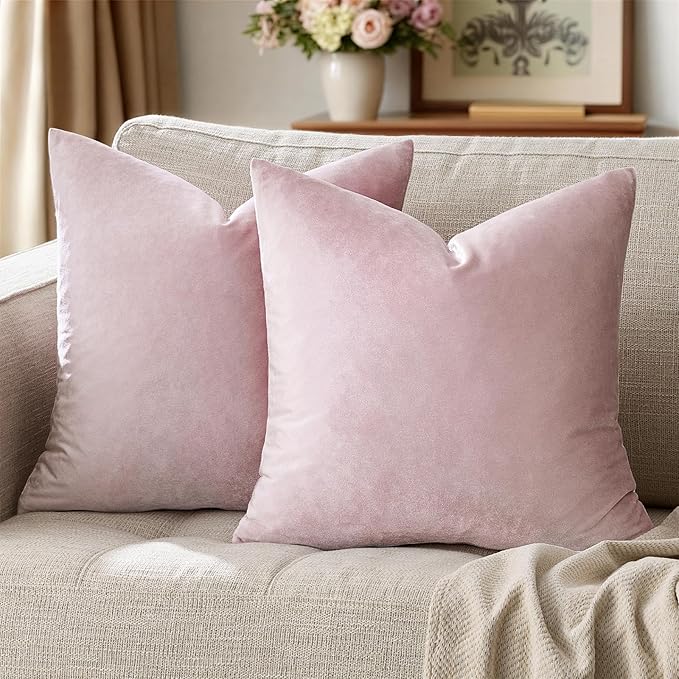 GIGIZAZA Decorative Couch Throw Pillow Cover,Set of 2 18x18 Sweet Lilac Pillow Covers,Square Sofa Velvet Throw Cushions