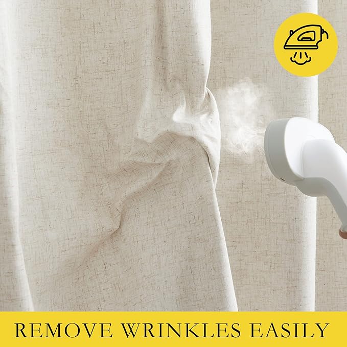 NICETOWN Natural Bedroom Full Blackout Linen Curtain Panels Set of 2, 52" by 72", Cold Reducing Thick Insulated Classic Grommet Blackout Draperies with White Thermal Insulated Liner for Windows