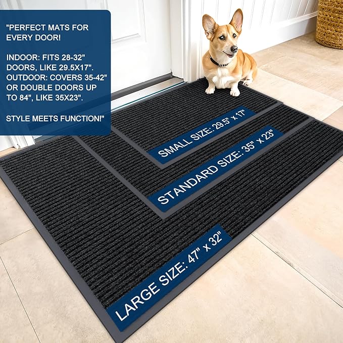 OLANLY Front Door Mat Indoor Outdoor Entrance, 2-Pack 47 x 32 Inch, Waterproof Heavy Duty Doormat, Fade Resistant, Low Profile, Easy Clean Patio Porch Welcome Floor Mats for Entry, Black