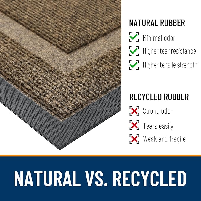 OLANLY Front Door Mat Indoor Outdoor Entrance, Waterproof All-Season, All-Weather Doormat, Sturdy Natural Rubber, Fade Resistant, Low Profile, Easy Clean Patio Porch Entryway Mat, 33x21, Brown