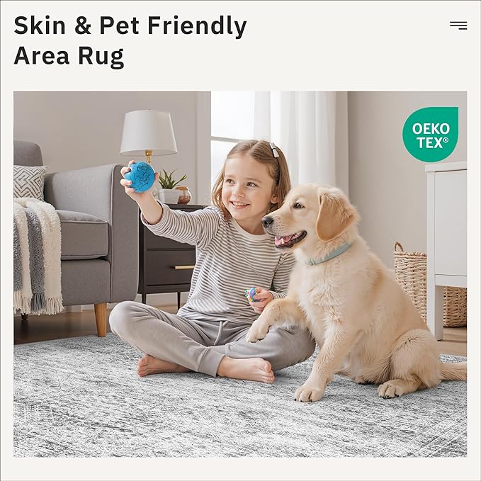 Hallway Runner Rug 3x16 - Vintage Non Slip Washable 16ft Kitchen Runner for Entrance Soft Long Carpet Runners for Living Room Bedroom Dining Room, Grey