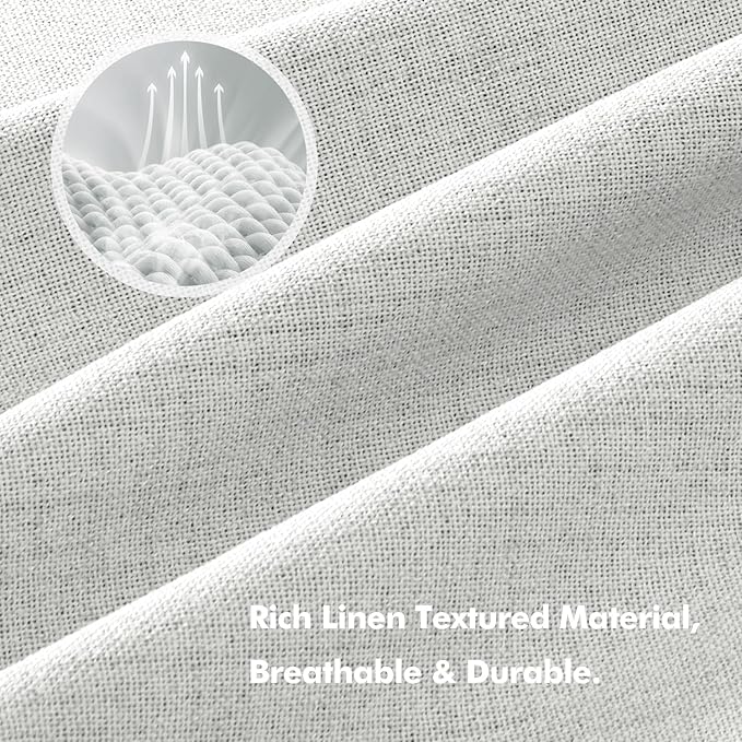 MIULEE 100% Blackout Linen Curtains for Bedroom, Heathered White Solid Luxury Decor Thermal Insulation Room Darkening Drapes for Living Room Nursery Back Tab Rod Pocket 42 x 90 Inches, 2 Panels