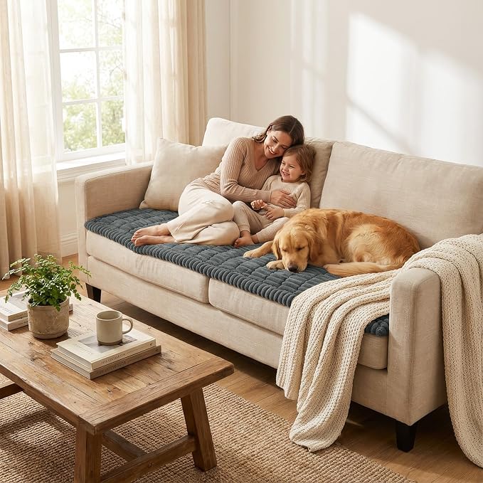 Smiry Couch Cover for Dogs Washable, Non Slip Fuzzy Pet Couch Covers for 3 Cushion Sofa Pet Friendly, Thick Soft Sofa Slipcovers Cushion Protector (Dark Grey, 27.6" x 88")
